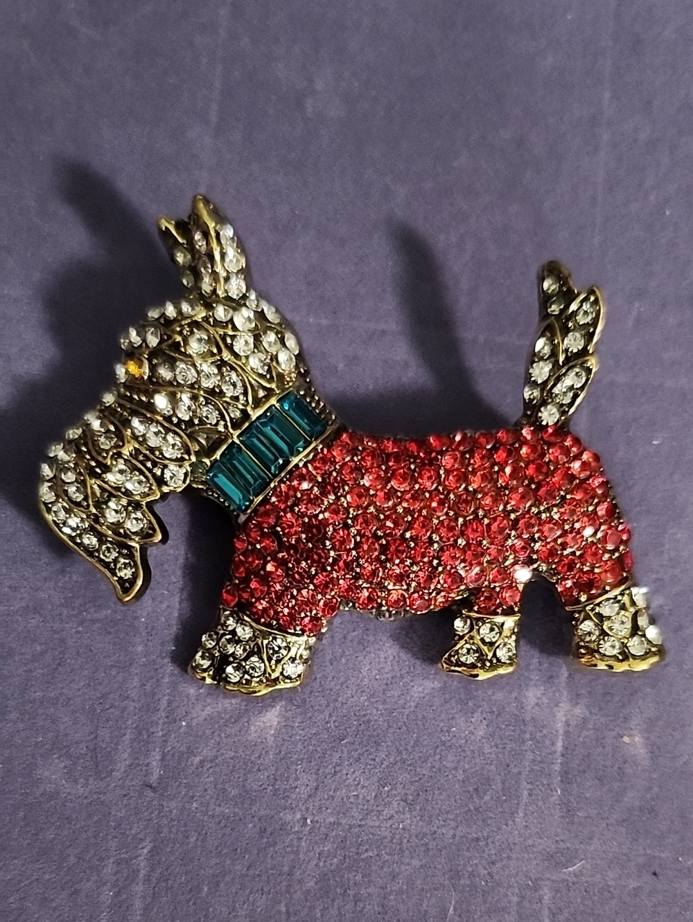 Crystal Embellished Red Dog Brooch